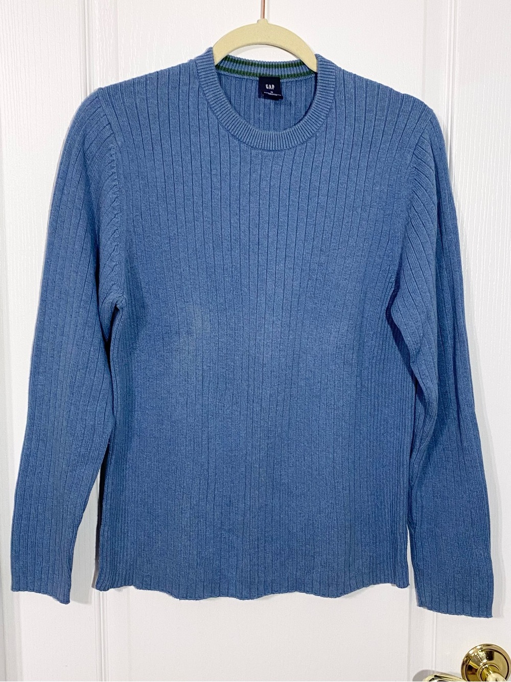 90s Gap HONG KONG MADE Ribbed Cotton Knit Sweater Vintage Lt. Blue Men’s Medium